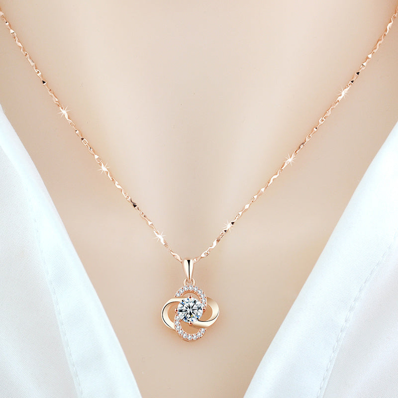 Necklace 925 Sterling Silver Plated 18k Rose Gold Necklace Female Clover Clavicle Chain For Girlfriend''s Birthday Valentine''s Day Gift